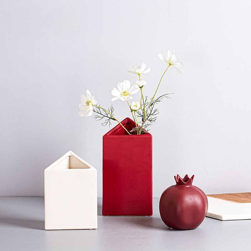 Nórdico geométrico creativo jarrón de cerámica decoración de la sala de estar de escritorio hogar flor seca arreglo de flores decoración suave al por mayor