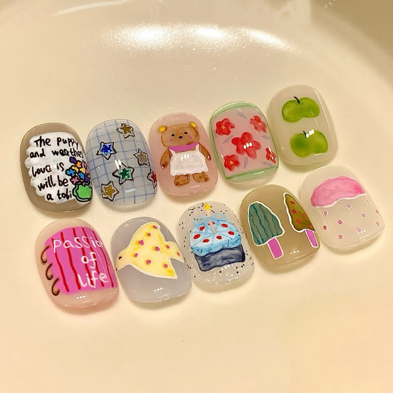 Cute Little Bear Cartoon Wearable Nails Niche Design Autumn/Winter Popular Little Red Book Nail Stickers Japanese Style Cute Little Bear Cartoon Wearable Nails Niche Design Autumn/Winter Popular Little Red Book Nail Stickers Japanese Style