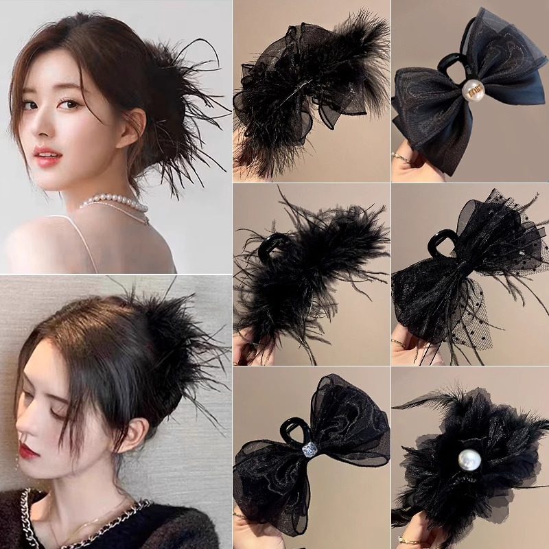 Super Fairy Feather Clip Mujer Red Red Nuevo Horquilla de gama alta Clip de tiburón en la parte posterior de la cabeza