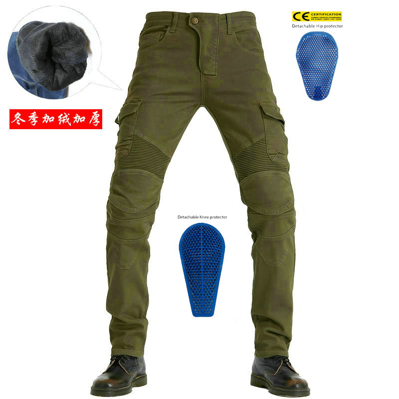 VOLERO pantalones vaqueros de la motocicleta de los hombres de invierno de lana forrada pantalones de ciclismo multi-Bolsa de la motocicleta monos de silicona alargada