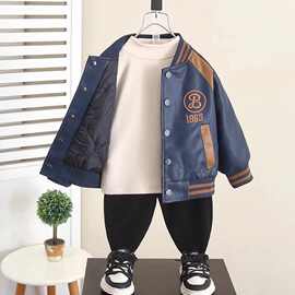 男童棒球服皮衣加厚秋冬装2025新款宝宝冬季夹棉二棉韩版帅气外套