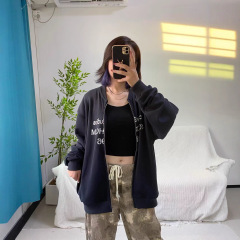 AC棒球服水洗做旧1996字母印花下摆割裂纯棉百搭休闲男女拉链外套