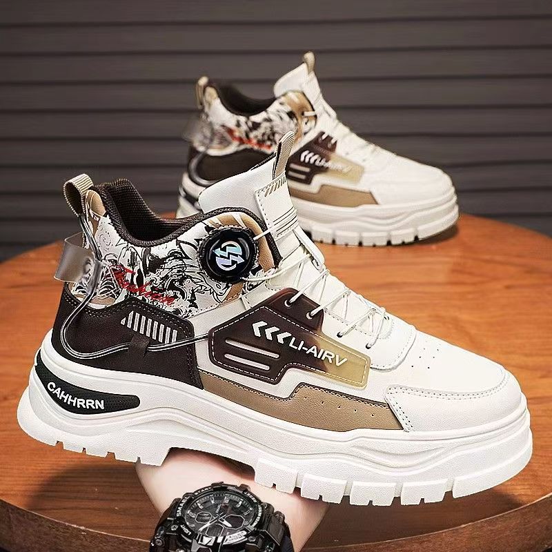 Zapatos de hombre de invierno juvenil impermeable, desgaste, antideslizante, herramientas casuales con botón giratorio, botas Martin