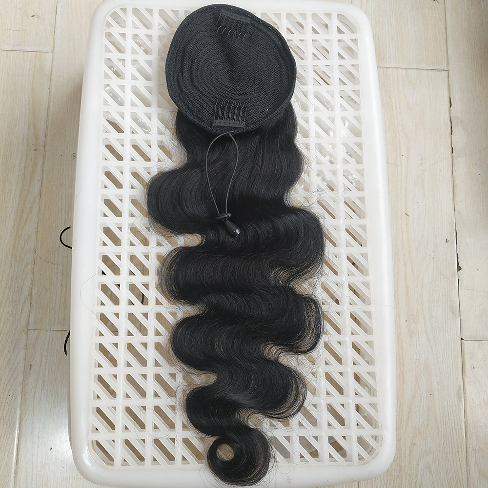 Vendita diretta in fabbrica di extension per capelli umani veri con coulisse e onde del corpo, coda di cavallo, un pezzo, dropshipping_voghion.com