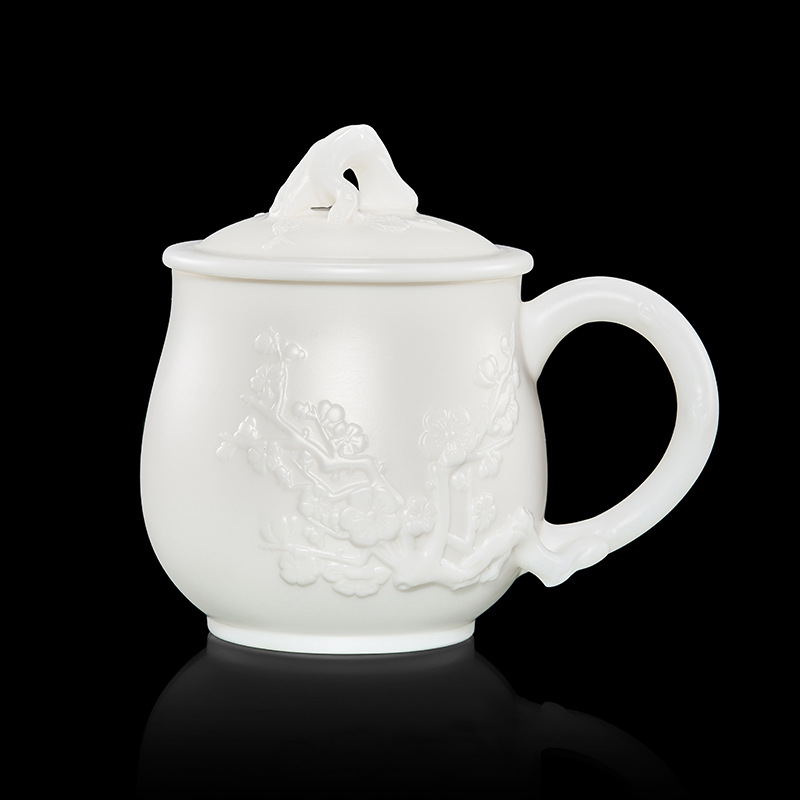 Porcelana color Mancheng Dehua porcelana blanca con tapa filtro oficina con revestimiento de separación taza de agua taza de té grande de cerámica personal