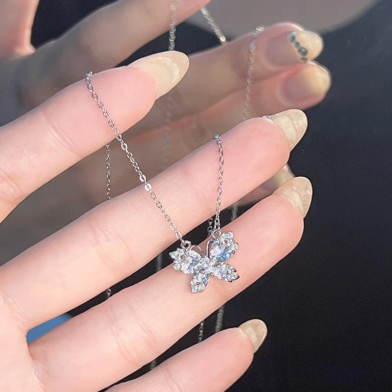 Yinbei s925 スターリングシルバーフラッシュダイヤモンドバタフライネックレス女性のための新しいスタイル新鮮で甘い非退色鎖骨チェーンジュエリー卸売|undefined