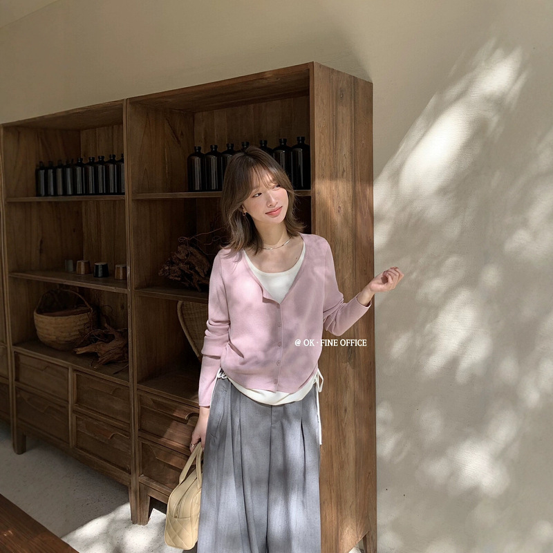 Autumn New Style Fake Two-Piece Knit Sweater Round Neck Women's Korean Style Versatile Elegant Long-Sleeve Base Shirt Top
