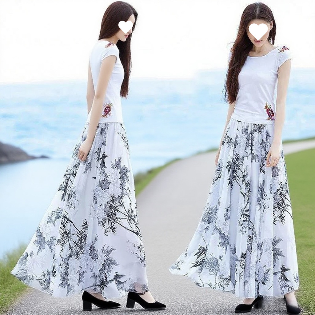 Shiffon long summer skirt