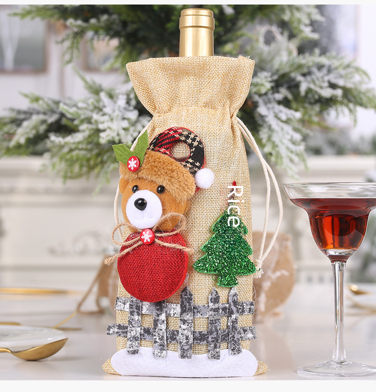 Capa para garrafa de vinho de natal em linho com desenhos_voghion.com