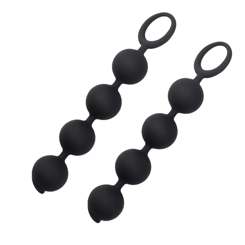 Silicone Anal Plug with Pull Beads, Manual Handle Control, Black Prostate Massage Toy for Men — detail image 3