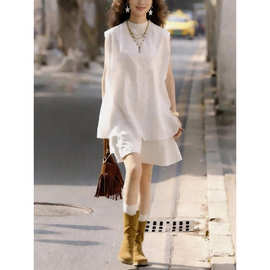 实拍 2026夏日清冷松弛感穿搭白色无袖上衣独特漂亮精致两件套装