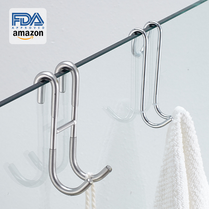 Wholesale multi-use stainless steel S-shaped hook double hook bathroom kitchen towel hook non-perforated clothes hook door hook