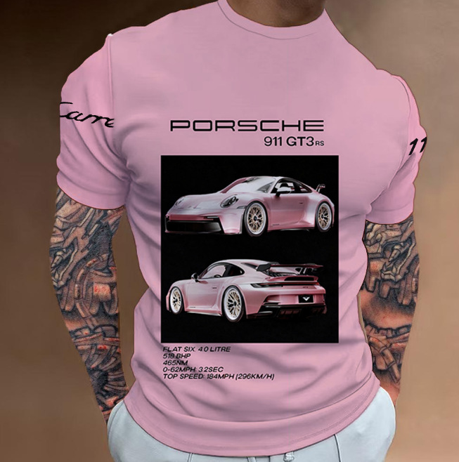 911GT3RS Porsche Round Neck Short Sleeve 3D Printed Design Men and Women Sports Casual Round Neck T-Shirt Short Sleeve Top