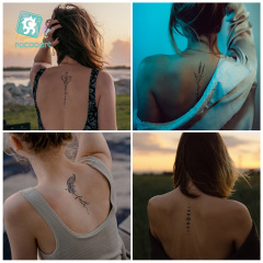 瑞卡龍新款網紅草本半永久防水紋身貼簡約刺青羽毛小清新紋身貼紙