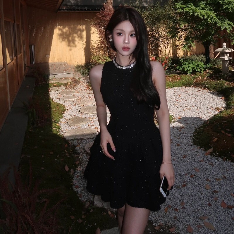 リトルブラックドレスヘボンスタイルハイエンド誕生日ドレスケーキドレスセレブフレンチノースリーブドレス女性の夏の新しいスタイル|undefined
