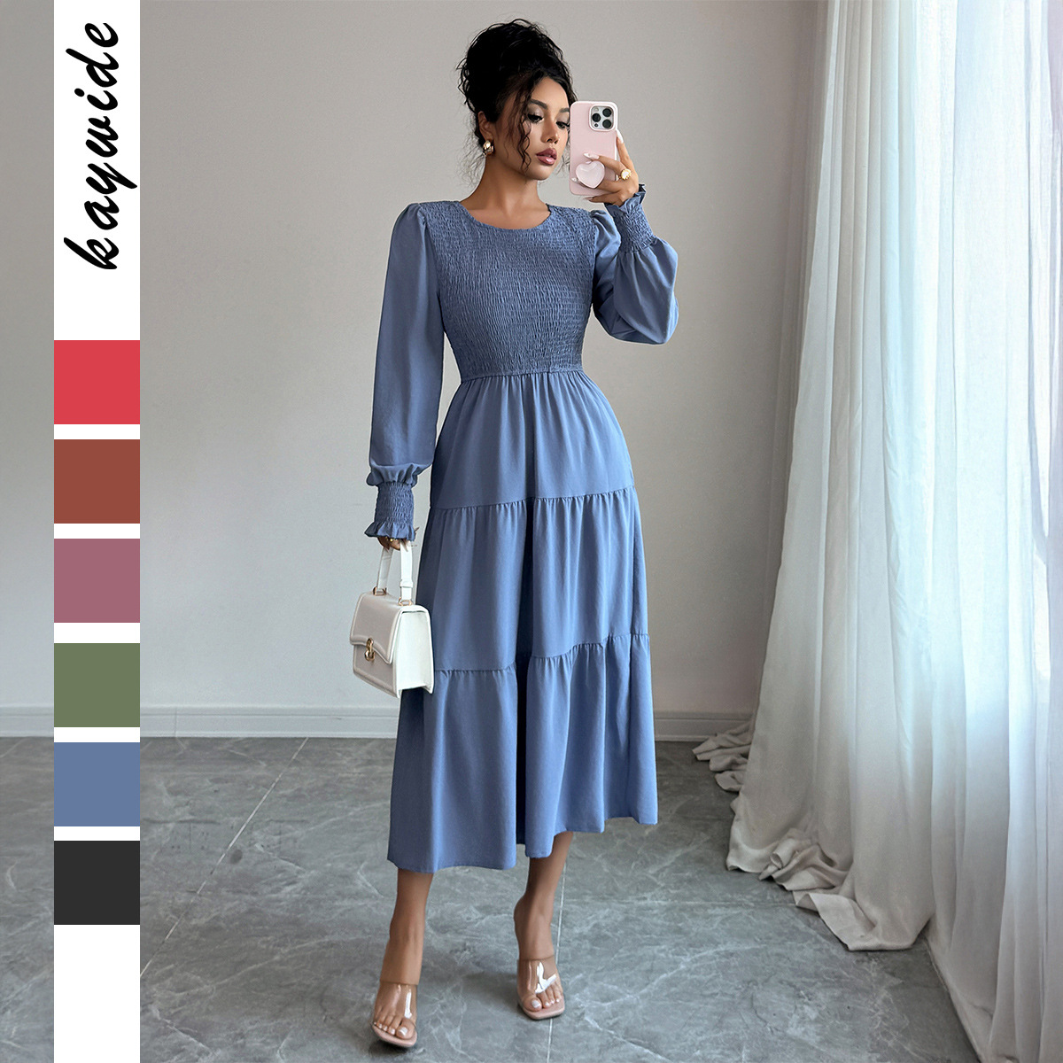 Elegant Long Sleeved Slim Fit Maxi Dress For Women Spring Summer_ecoleips.com