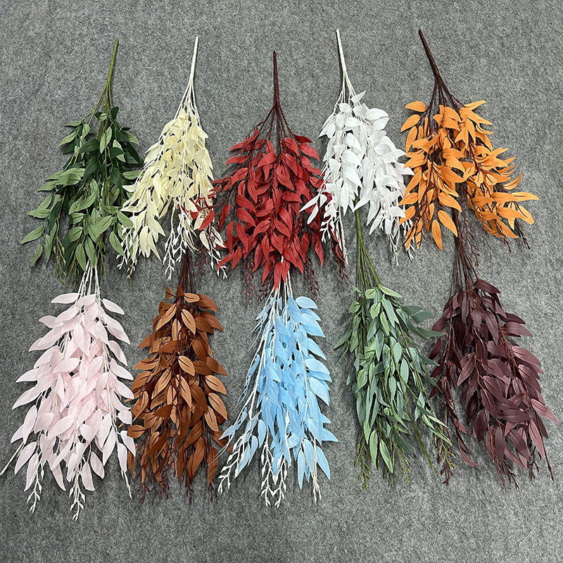 5 포크 시뮬레이션 번들 버드 나무 잎 번들 버드 나무 잎 결혼식 강당 장식 녹색 식물 웨딩 로드 리드 꽃과 잎 삽입 재료