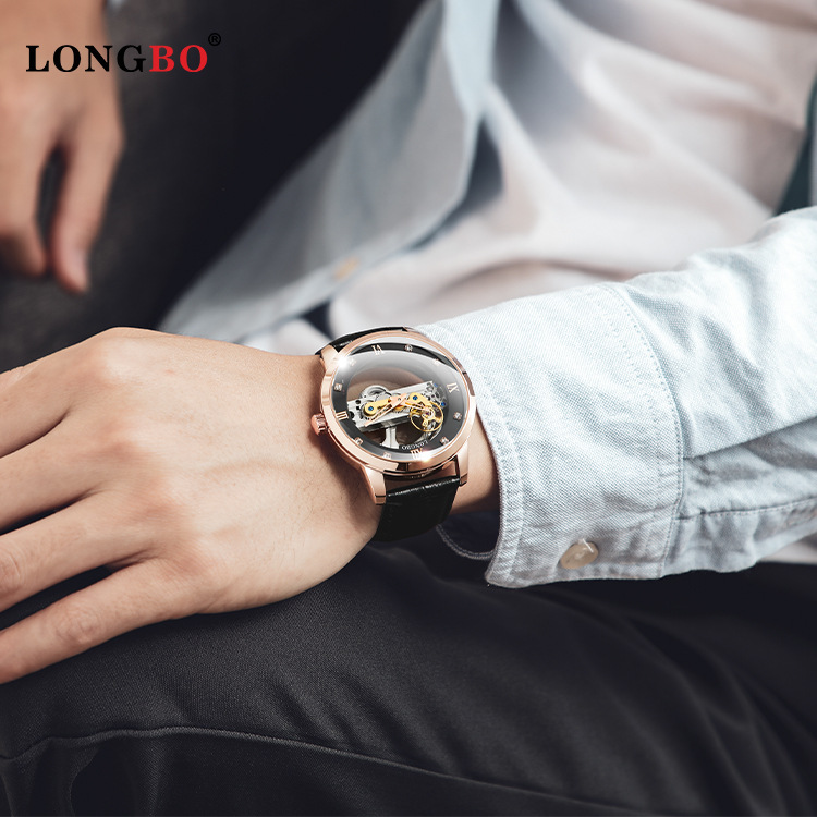 龙波/LONGBO 机械手表 时尚双面镂空男士手表 陀飞轮表|undefined