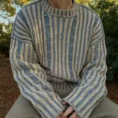 2025 Men's Korean Style Retro Striped Contrast Color Round Neck Casual Couple Knit Sweater for Teens