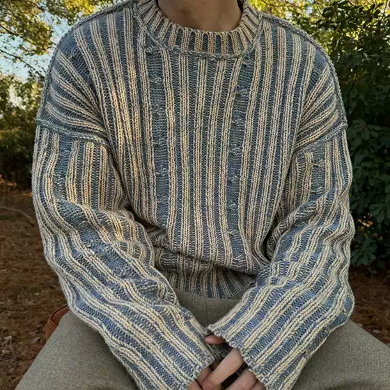 2025 Men's Korean Style Retro Striped Contrast Color Round Neck Casual Couple Knit Sweater for Teens