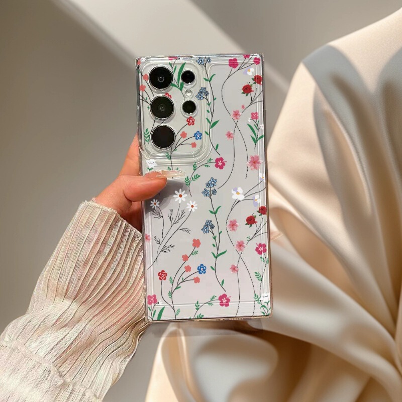 Floral Flower Vine Suitable for Samsung Galaxy S25 Mobile Phone Case Samsung A73 Girl M51 Transparent Note20