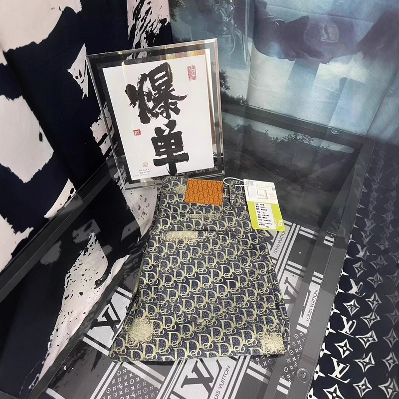 跨境新款潮牌网红提花休闲满印牛仔裤修身同款直筒男士休闲长裤子|undefined