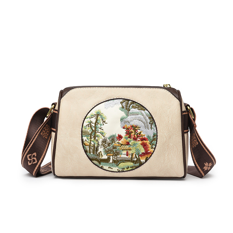 Bolsa de hombro de moda extranjera transfronteriza 2024, nueva bolsa de estilo nacional bordada, bolsa de almohada multicapa de gran capacidad