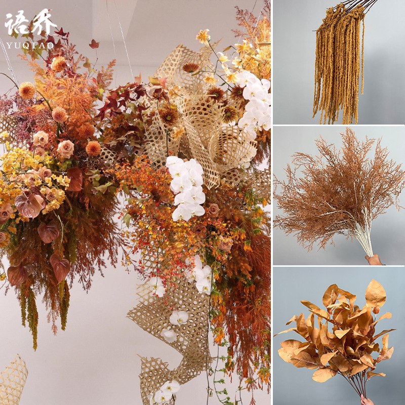 Caramel color wedding flower decoration flower art plastic flower ceiling flower arrangement road row flower wedding flower material Curry color fake flower Caramel color wedding flower decoration flower art plastic flower ceiling flower arrangement road row flower wedding flower material Curry color fake flower