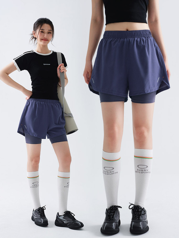 户外假两件运动短裤女夏季大码速干三分休闲裤宽松二合一骑行裤子|undefined