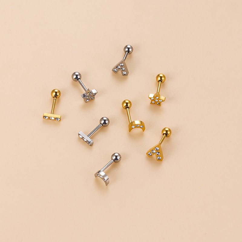 Fashion Star Stainless Steel Plating Zircon Ear Studs 1 Piece