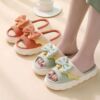 Slippers with bow, non-slip footwear indoor, cute slide for beloved platform, cotton and linen, wholesale