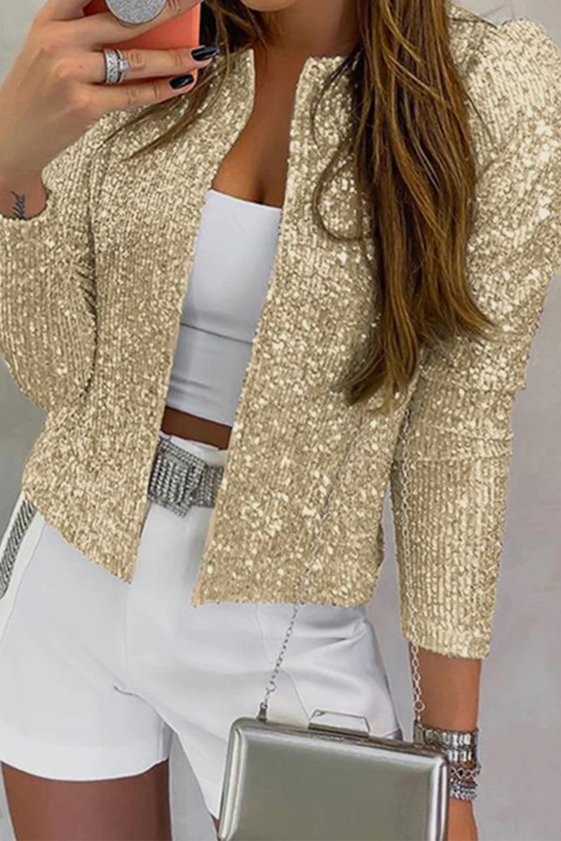 Women's Coat Long Sleeve Sweaters & Cardigans Sequins Streetwear Solid Color display picture 8