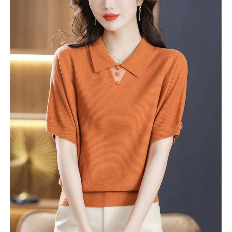 Летние топы, новая женская футболка с короткими рукавами, трикотажная тонкая рубашка из ледяного шелка для мам среднего возраста