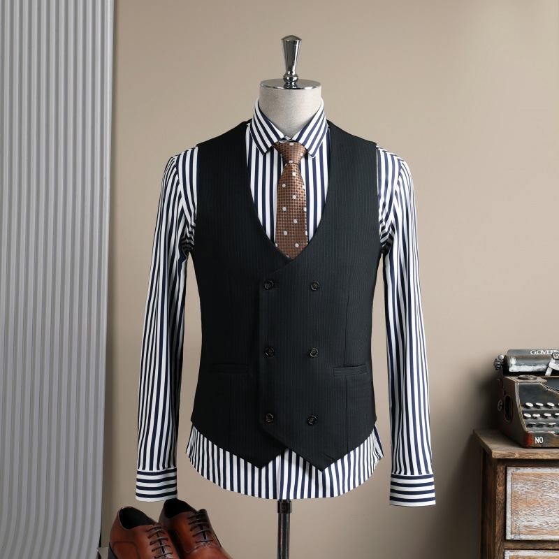 High End Slim Fit Double Breasted Men's Suit Black Groom's Wedding Attire Casual Business Professional Jacket_voghion.com