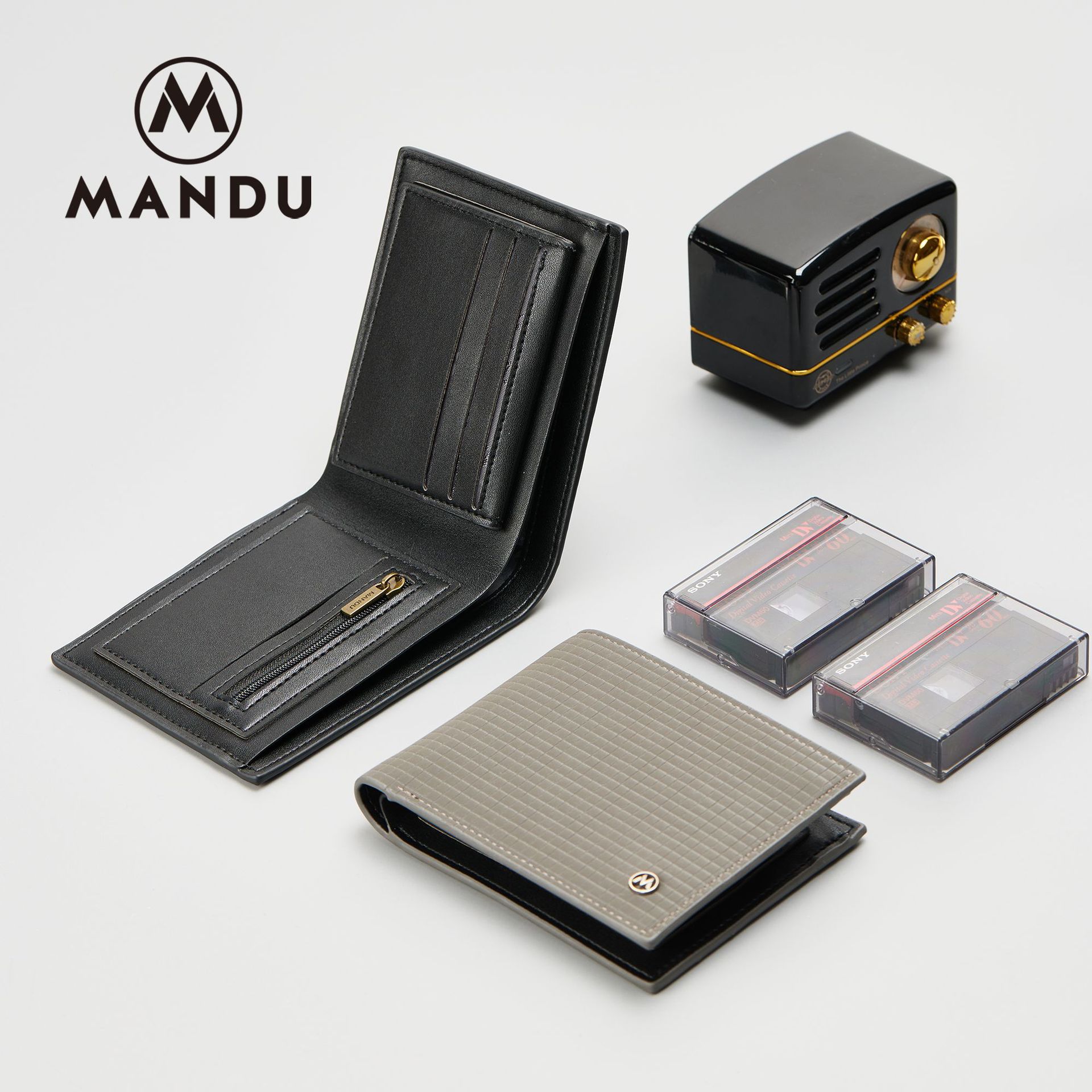 MANDU Wallet, New Business Multi-function RFID Anti-theft Wallet PU Short Silky Small Grid Men's Wallet_voghion.com
