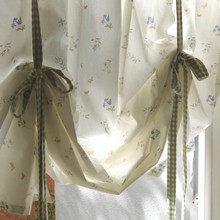 HEGALY小众设计提拉帘绿色小清新文艺碎花田园风棉布门帘小窗帘