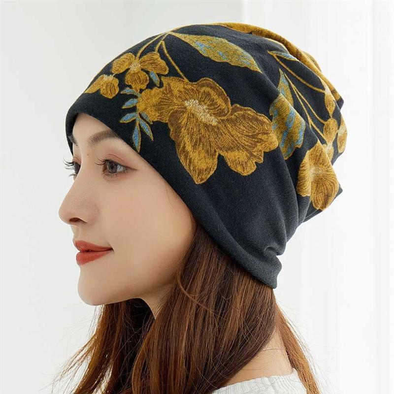 Sombrero calvo de otoño y invierno de doble capa, sombrero de luna, algodón transpirable, sombrero de dormir caliente para la madre