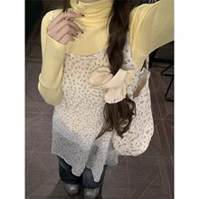 叠穿纱裙罩裙碎花吊带洋装女秋季新款宽松罩衫背心裙两件套