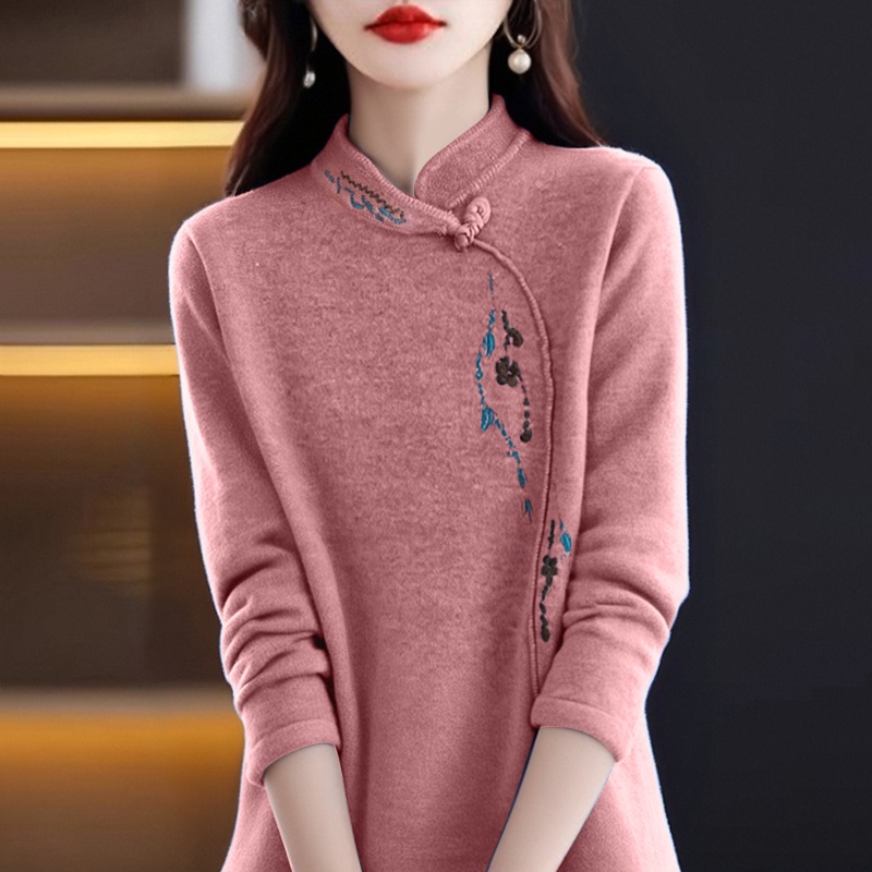 The M-4Xl Size Women's Long-Sleeved T-Shirt Features A Luxurious, Retro Design With Added Fur Lining And Extra Thickness_ecoleips.com