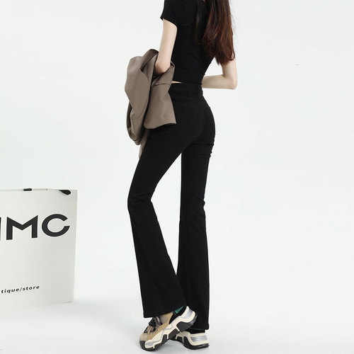 Black mini-jeans for women, spring outfit, petite size, tight high-waisted elastic Mary Jane pants, spicy style, straight leg flare pants