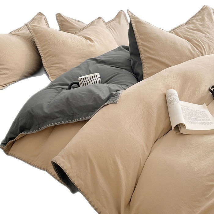 Otoño y invierno de algodón lavado con agua cuatro piezas de sábanas de cama, sábanas de cama, lujo ligero, 2025 nuevo dormitorio estudiantil de tres piezas