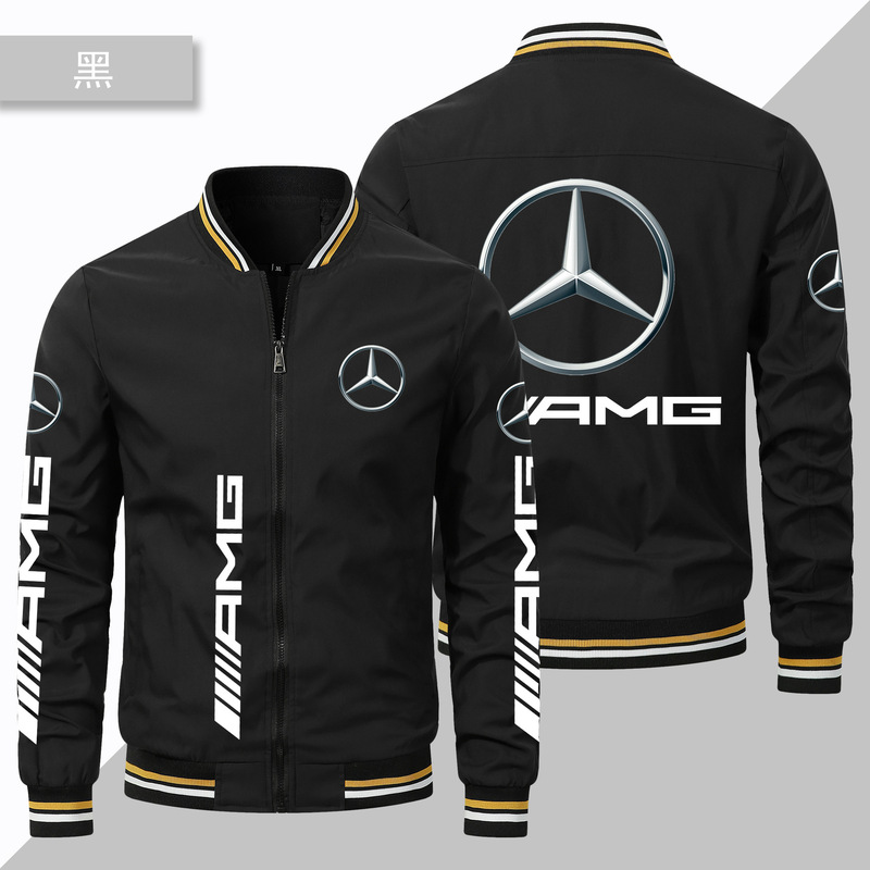 New printed Mercedes-Benz baseball jacket street motorcycle handsome sports flight jacket fashion plus size car logo jacket