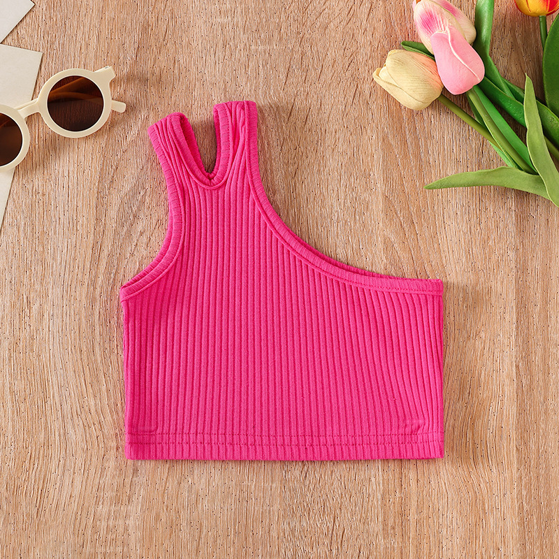 Cross-border Kids' Summer Vest for Girls, 2024 New Arrival—Irregular Off-Shoulder Strappy Top for Exported Girls