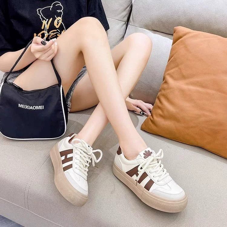 Low-Top Platform Sneakers (Tide), White with Colored Stripes, EU 35–40