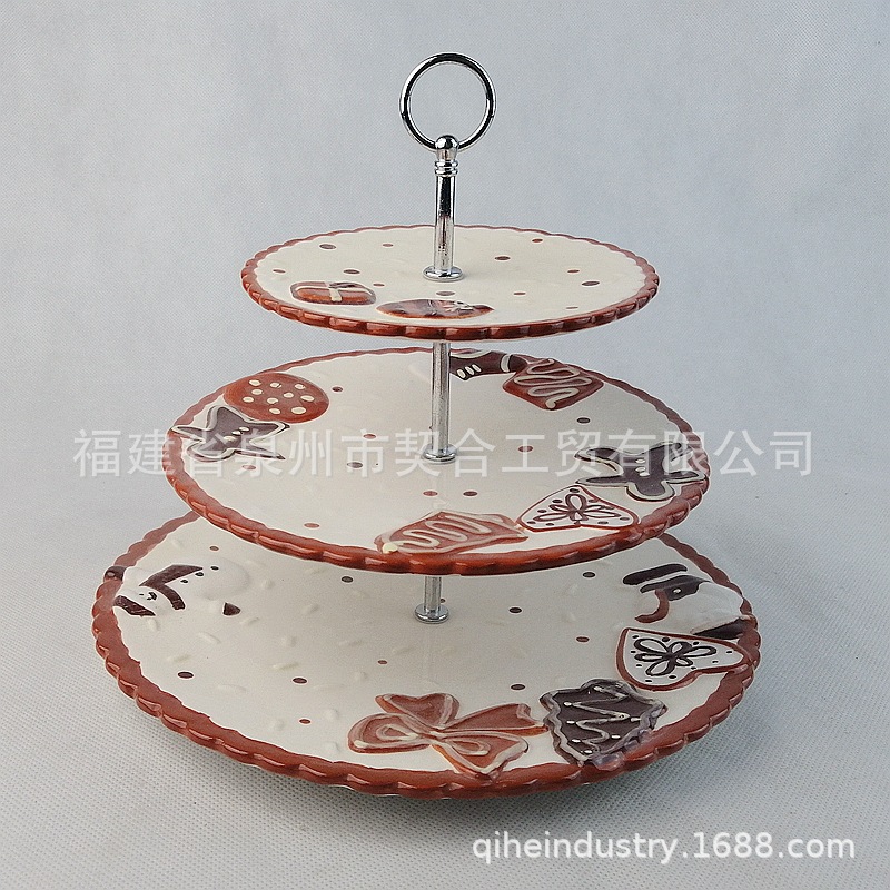 Plato de pastel Plato de postre dorado de cerámica de estilo europeo Caja de pan Plato de desayuno Plato de frutas secas de doble capa Bandeja de comercio exterior