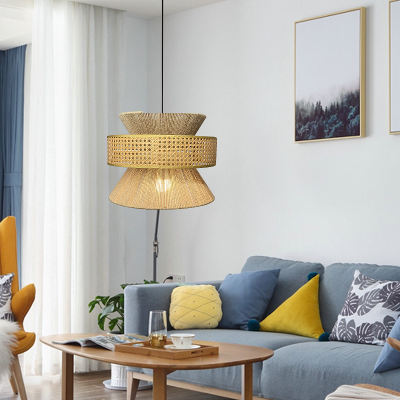 Lámpara de dormitorio de estudio retro de estilo japonés Lámpara de cama y desayuno de país americano Lámpara de cuerda de cáñamo tejida a mano