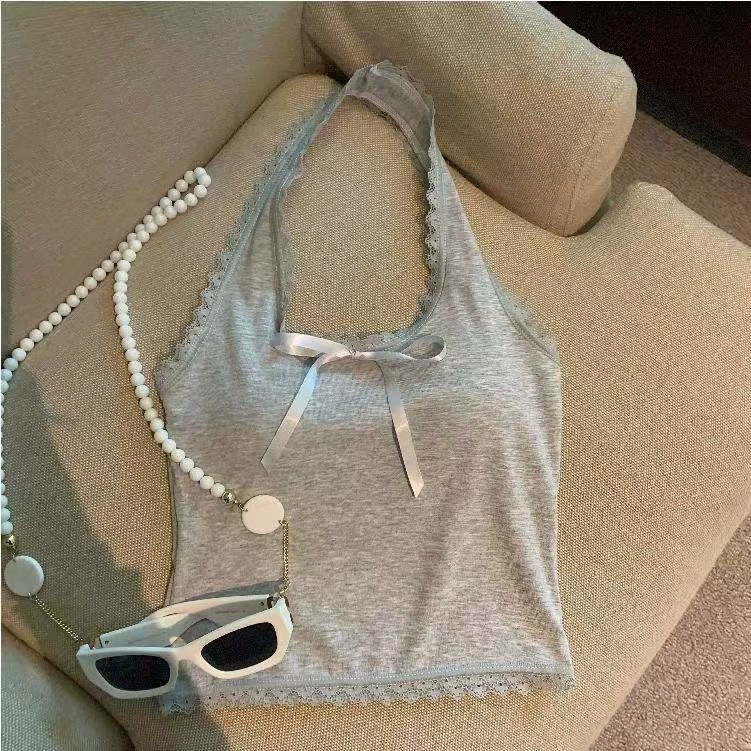 Кружевной топ с бантом, базовый дизайн с чашками, без спинки, one-size (подходит для 75–110 цзыней)