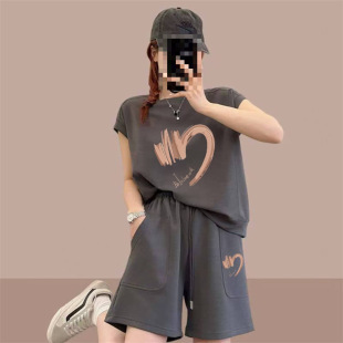 Fat mm Large Size Outer Wear Slim Casual Sports Suit Women's Summer 2025 New Korean Style Short-Sleeved Shorts Two-Piece Set