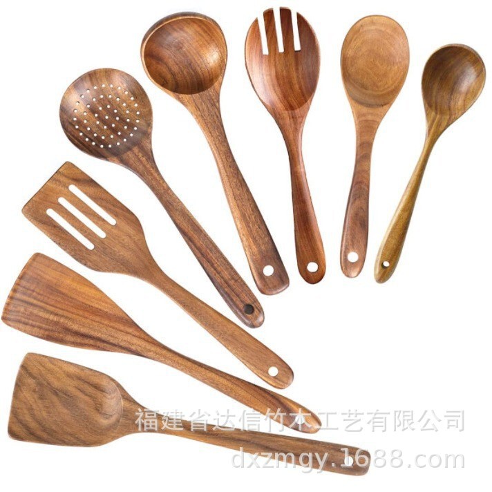 クロスボーダークッキングセット アカシア材キッチン用品 長柄スパチュラ 無垢材スパチュラ スプーンとフォーク ノンスティックキッチン 10点セット|undefined