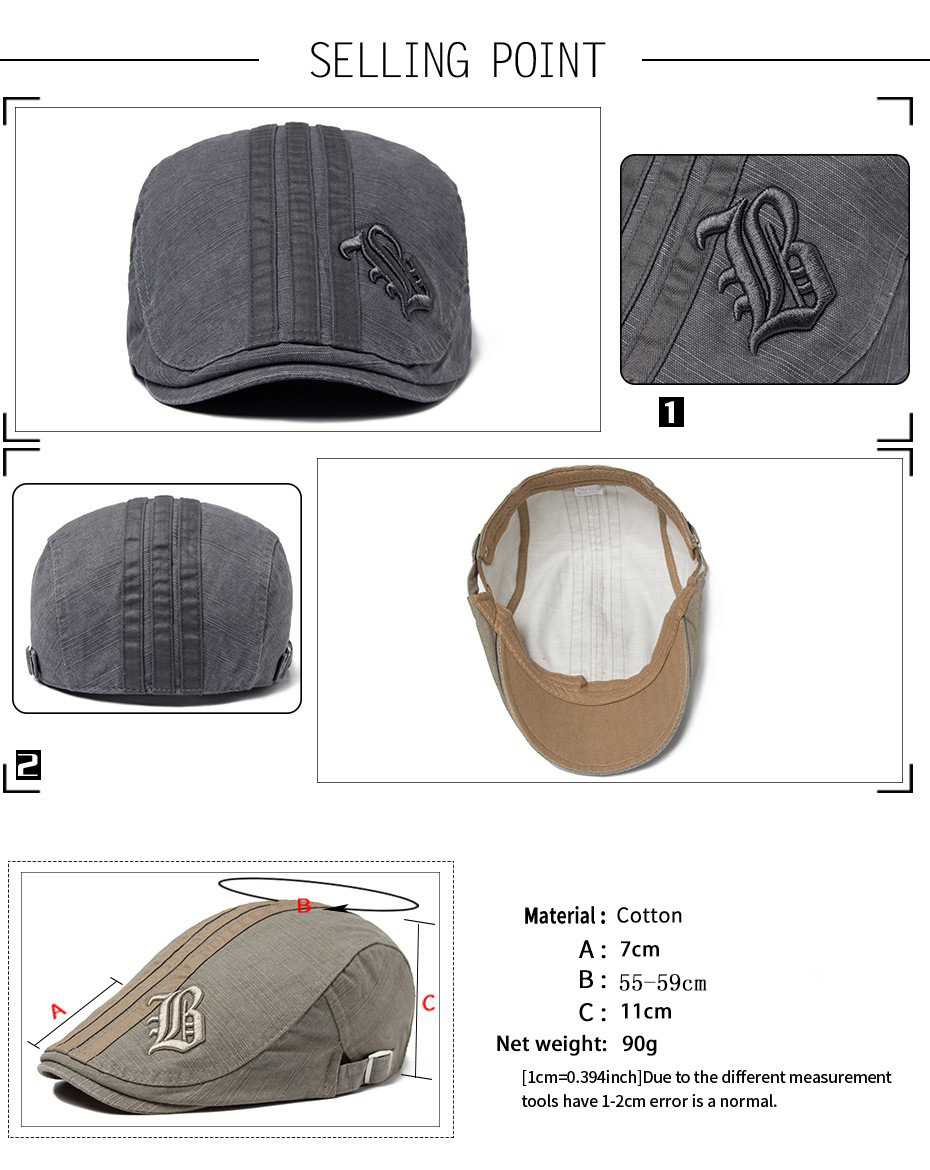 Berretto nuovo stile da uomo alla moda in cotone ricamato traspirante con ombreggiatura in lingua d'anatra primavera, estate, autunno protezione solare_voghion.com